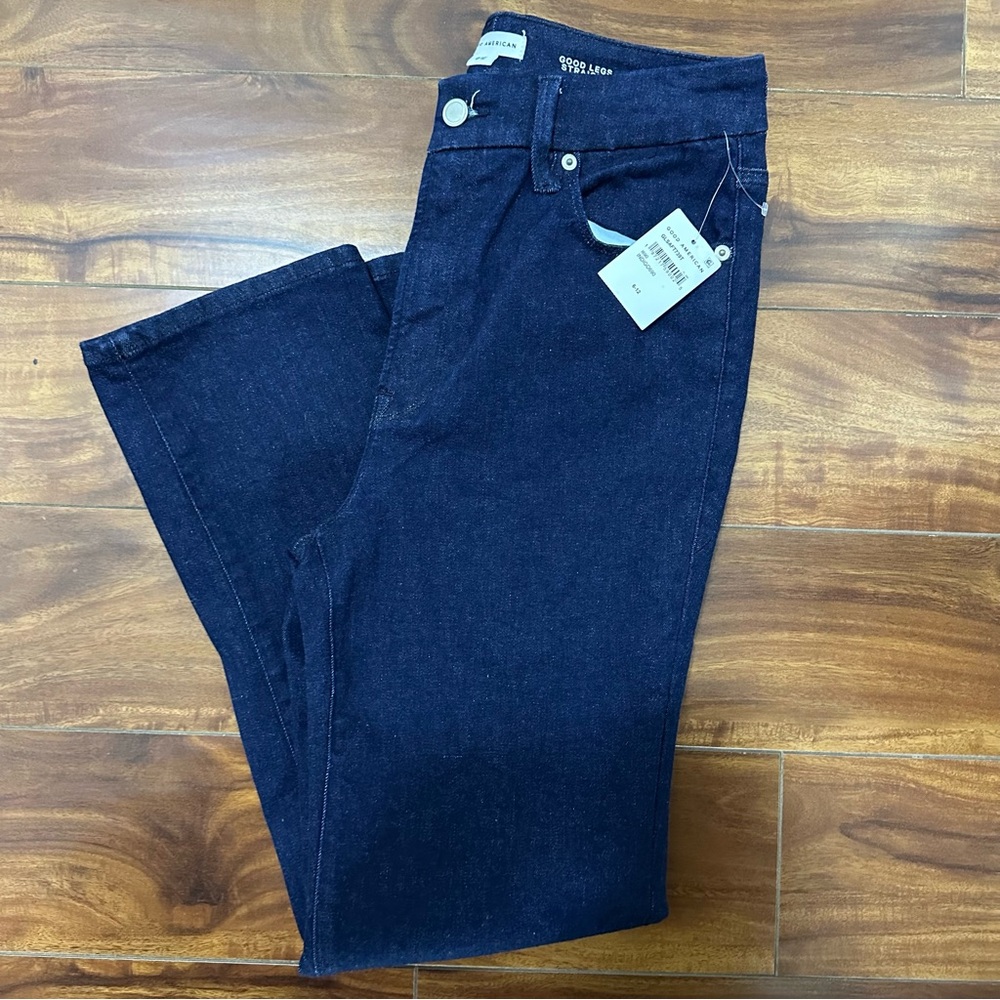Good American Good Legs Straight Mid Risw Jeans NWT 6-12